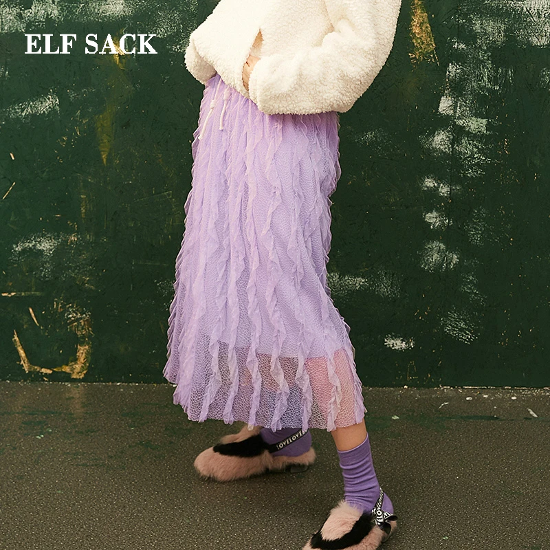 Женские стильные юбки ELF SACK повседневные однотонные линии длиной до колена