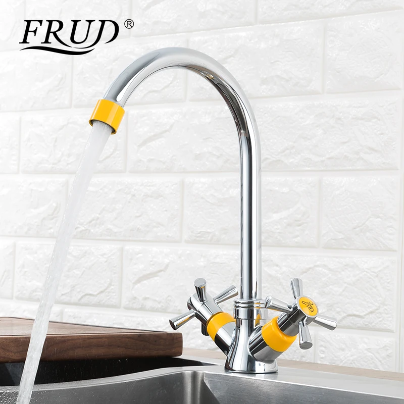 FRUD кухонный кран желтый с двойной ручкой смеситель для воды гибкий бортике