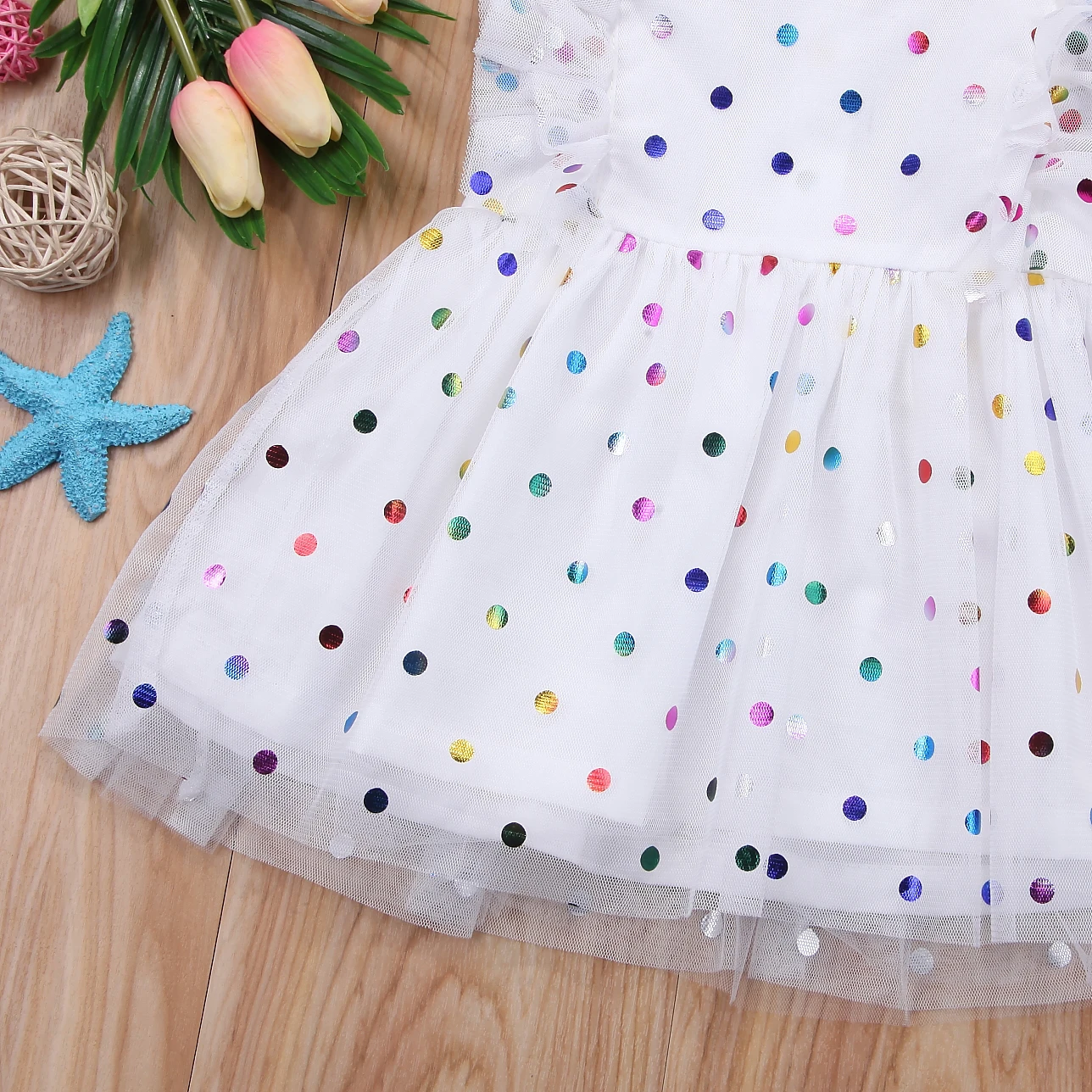 Party Tulle Tutu Prom Formal Dress Polka Dot Sweet Baby Clothes Girl Dresses Toddler Kid Sequins Pageant | Детская одежда и обувь