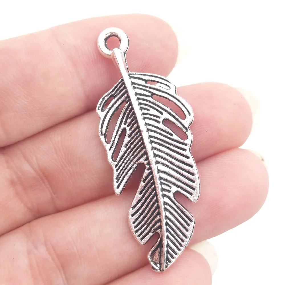 Оптом 30 цинковый сплав металлический большой размер перо кулон винтажный