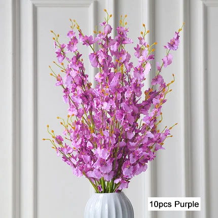 10pcs purple Длинный Стебель Вишни в Цвету. Искусственные Цветы Букет Красный Желтый Розовый Белый Танцующий Цветок Орхидеи для Дома партия Украшение Стола - Цвет: 10pcs purple