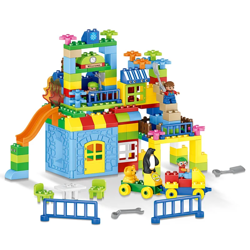 Big Size Building Blocks 50-161Pcs Amusement Park Marble Run Model Toys Kids Educational Toy Compatible Legoings Duploe | Игрушки и