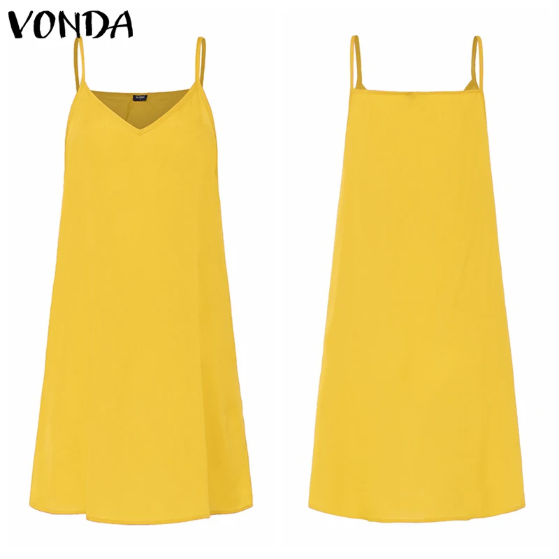 VONDA, короткие платья, 7 цветов, сексуальное женское платье-майка с тонкими бретельками, однотонное повседневное нижнее белье, платья размера плюс 5XL