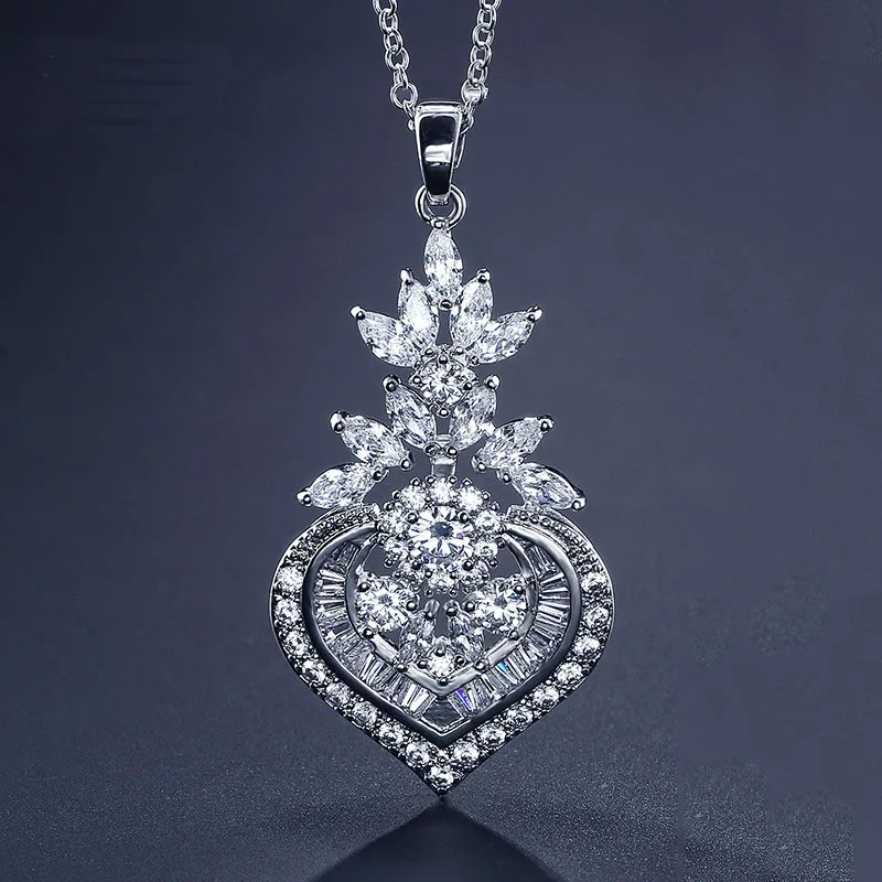 

Luxury Big Marquise Shining CZ Zirconia Flower Pendant & Necklaces for Women Bridal Wedding Jewelry Wholesale
