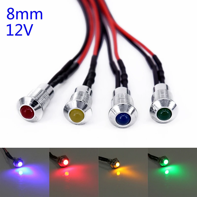 Новый 8 мм DC 12V Светодиодный индикатор светильник лампа пилот приборная панель