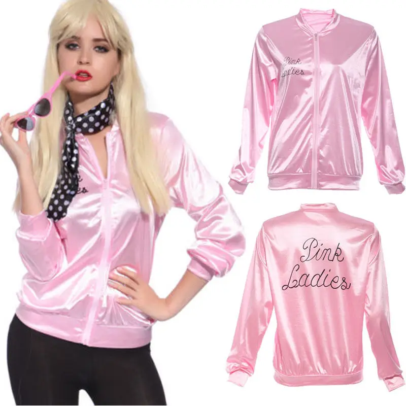 2018 New Halloween Pink Hoodies Lady Retro Jacket Womens Fancy Dress Grease Costume Cheerleader Women Autumn Clothing | Женская одежда