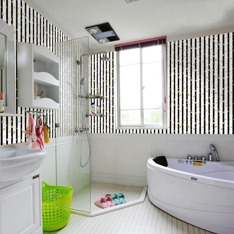 [Fundecoration] полосы золотые обои в горошек самоклеющиеся для гостиной детской