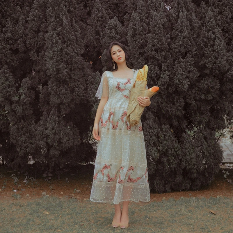 Женское Сетчатое платье с вышивкой модное для отпуска новинка 2021|Женские платья|