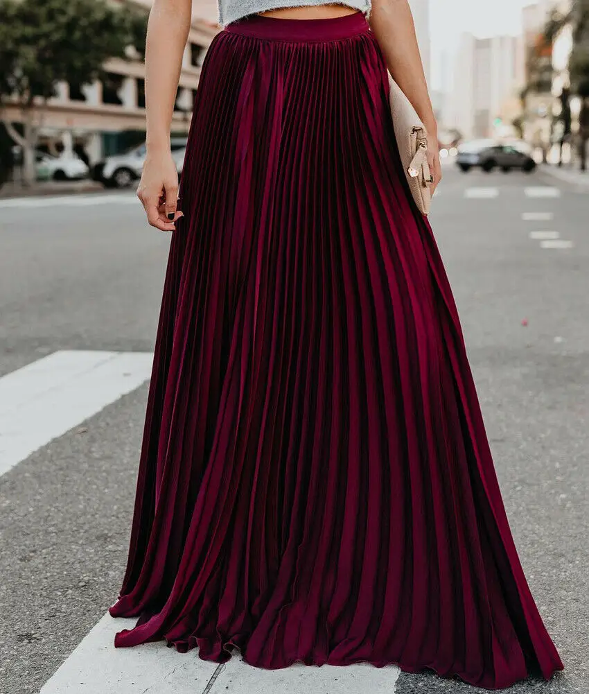 Для женщин Boho шифон длинная юбка макси женские пляжные Высокая юбка для офиса плиссированные Повседневный Сарафан Mulheres сделать партия Boho Praia
