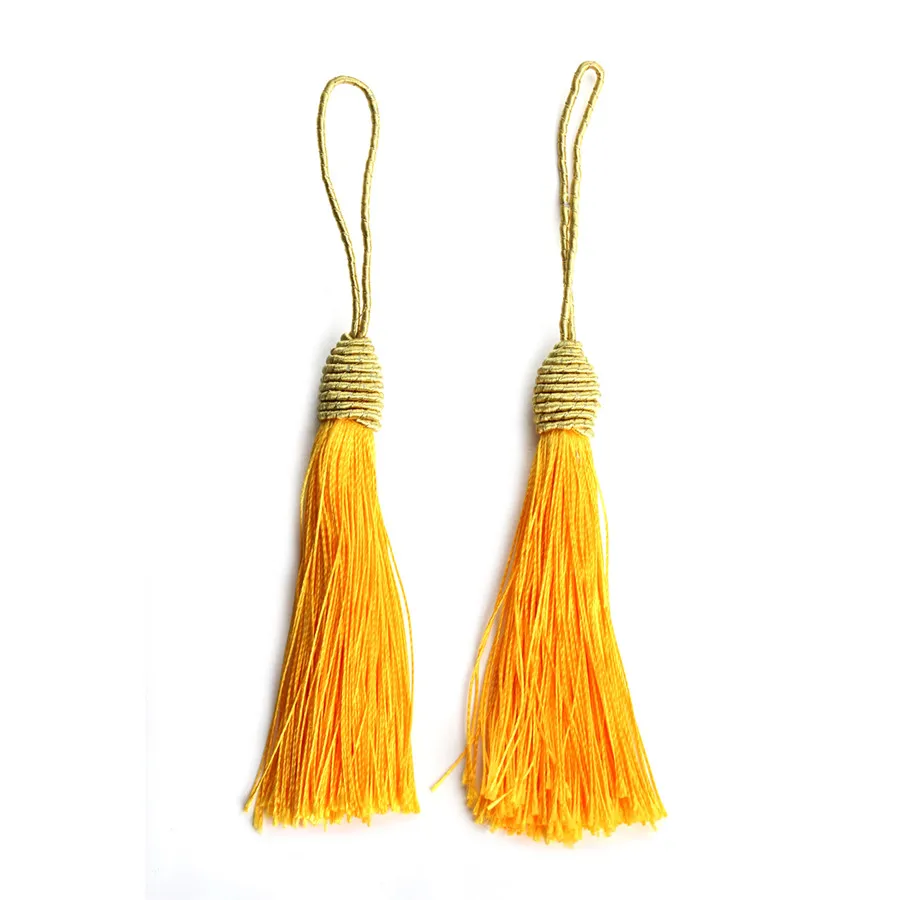 gold yellow Lacoogh 10 шт./лот 13 цветов 15 см Хлопок Длинная подвеска с шёлковой кисточкой узел кисти для Серьги Подвески DIY ювелирных изделий - Цвет: gold yellow