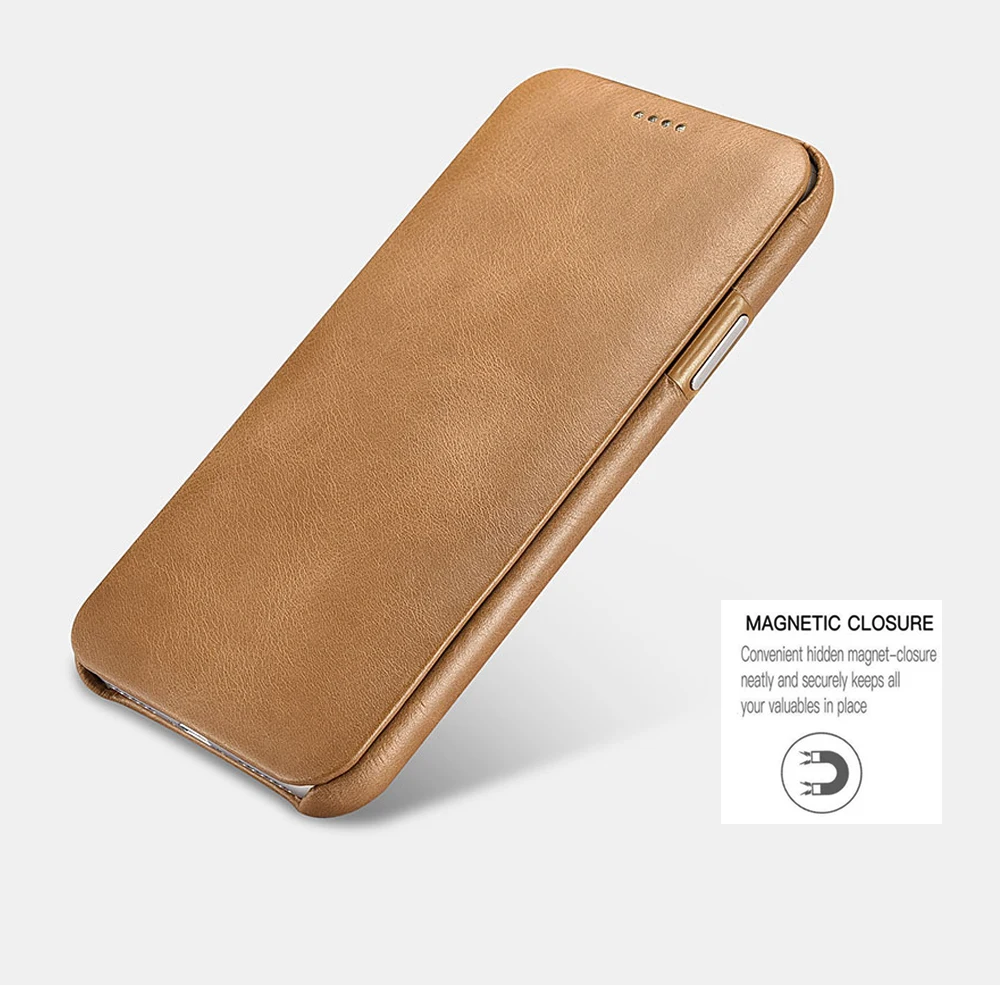 Icarer для IPhone X Case из натуральной кожи кошелек чехол для iPhone X XS Apple изогнутый край флип чехол-книжка Магнитный защитный чехол