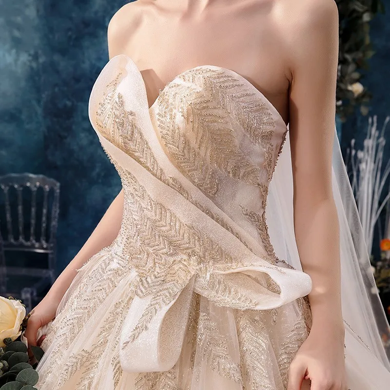 Vestidos De Noiva бальное платье без бретелек Золотое кружевное большого размера