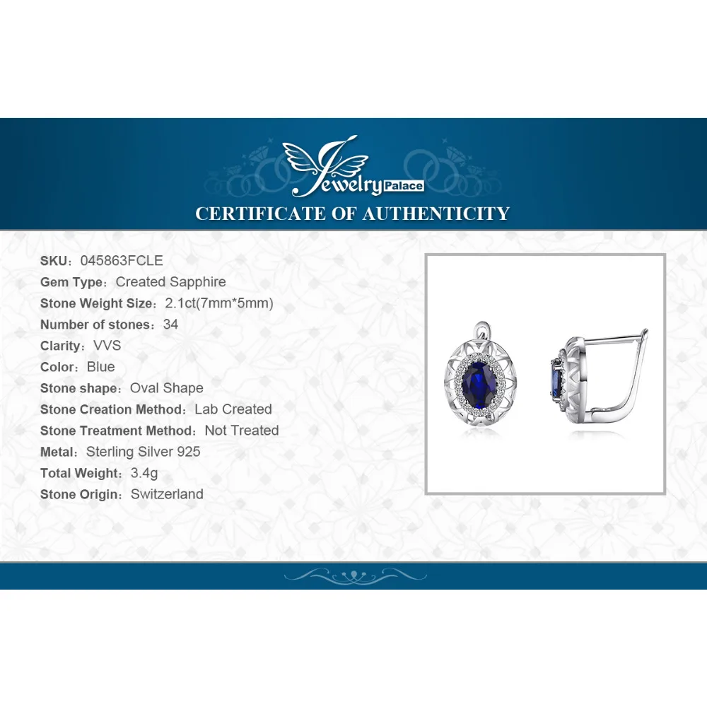 Jewelrypalace уникальный Дизайн 2.4ct синий создан сапфиры клип на Серьги реальные 925