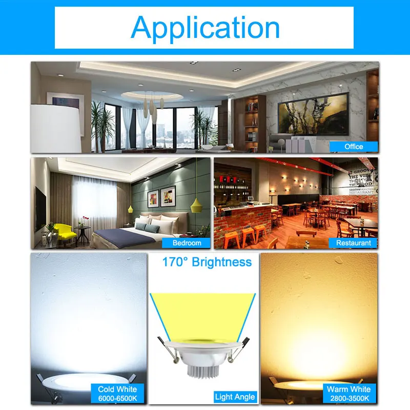 

GreenEye LED Downlight Silver White AC 110v 220v 240v 4w 7w 9w 12w 15w Showcase Spot Light Lamp Round LED Recessed Down Light