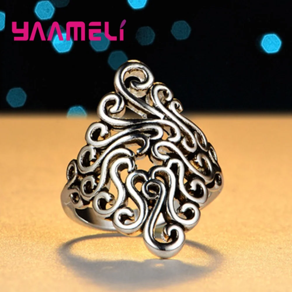 

New Arrival Fashion Retro Exaggerate Ring 925 Sterling Silver Women Hollow Out Coacktail Rings Big Knuckle Rings For Female