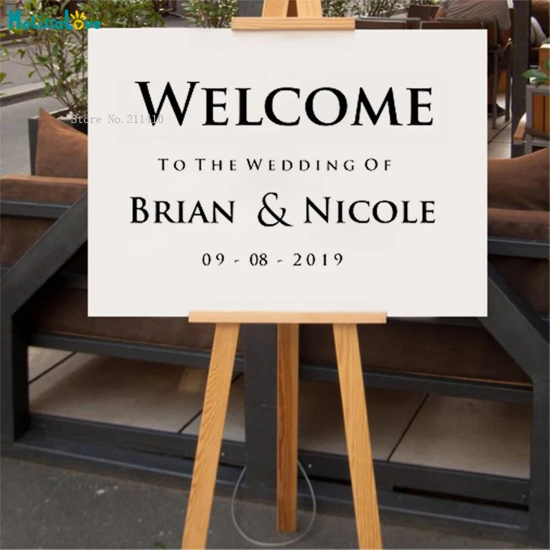 

Formal Wedding Sign Sticker Welcome To The Wedding Of Custom Names and Date Vinyl Decal Signage Glass or Mirror Murals YT1039
