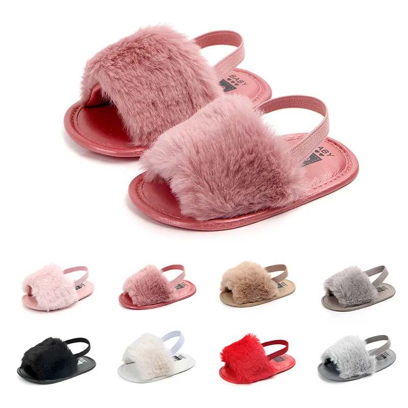 

Mulit-colors Baby Sandals Summer Infant Girls Soft Sole Shoes Plush Slide Sandal Toddler Princess Non-slip Crib Shoes For Girls