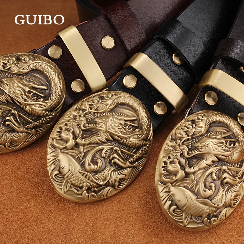 GUIBO Корова Натуральная кожа Мужская гладкая пряжка для ремня аксессуары