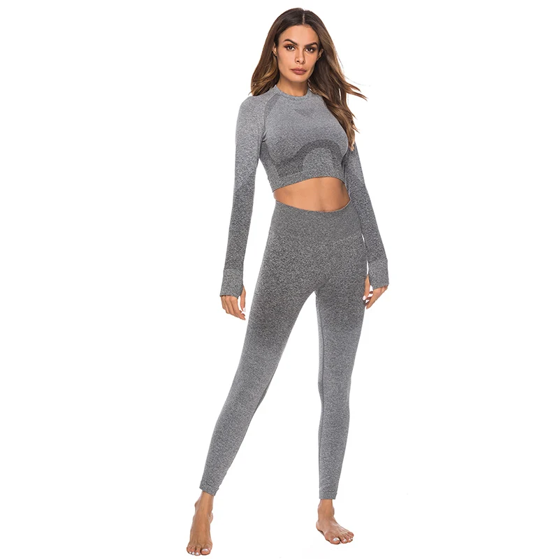 Gray 1111 TZ CX Модные топы с длинными рукавами, спортивный костюм, спортивный костюм для спортзала, фитнеса, женская одежда, Женская компрессионная рубашка для тренировок, штаны, два предмета, женские комплекты - Цвет: Gray 1111 TZ CX