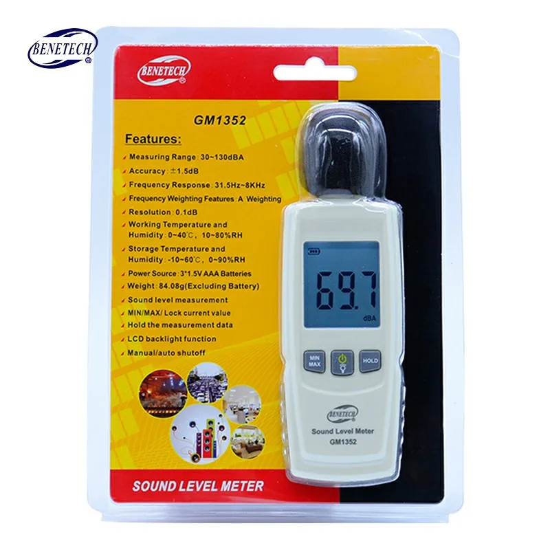 Цифровой шумомер BENETECH GM1352 измеритель уровня звука 30 130 дБ с ЖК экраном|digital sound level