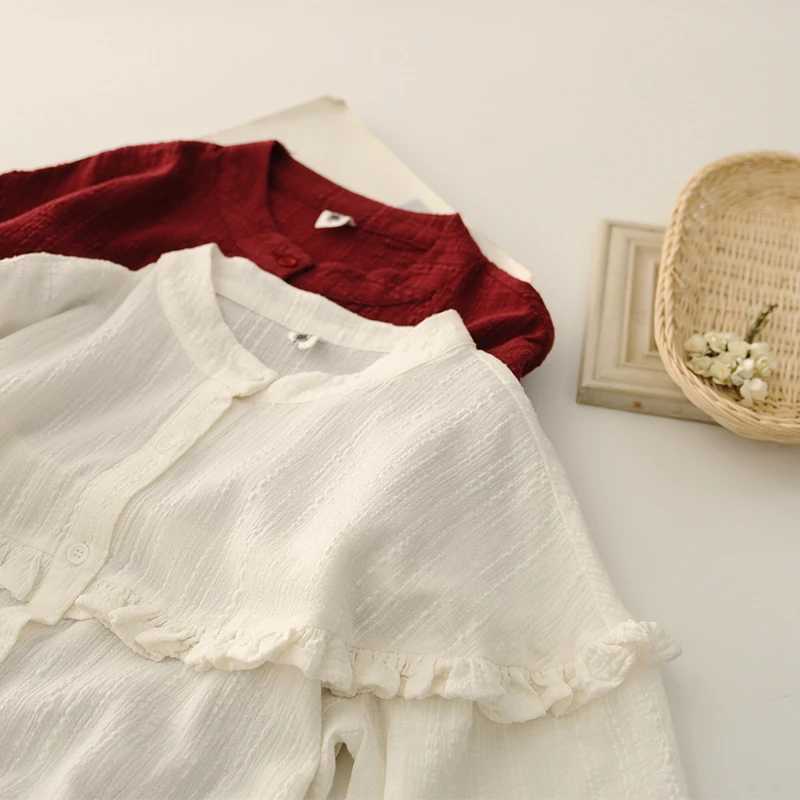 ruffled patchwork solid color long sleeve basic shirt blouse Female |