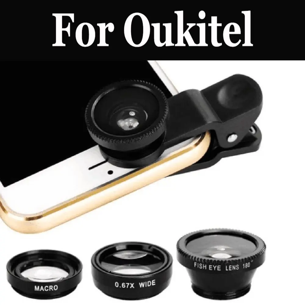 3in1 Clip On Fisheye Camera Lens+Wide Angle+Macro Cell Phone For Oukitel K5000 Mix 2 K8000 C9 C11 Pro U18 K6 K10 K6000 Premium |