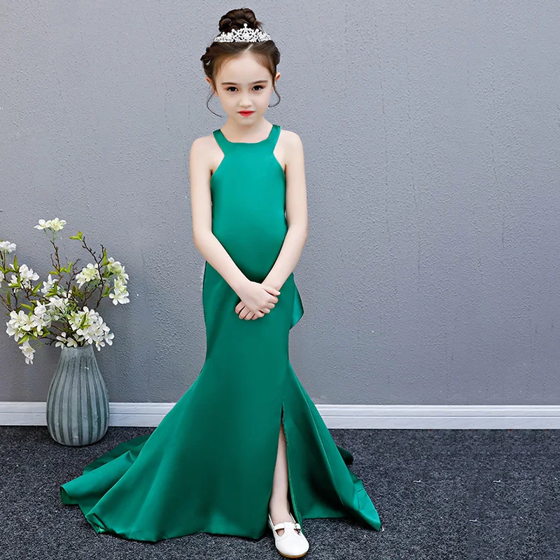 Royal Mermaid Princess Dress Backless Long Trailing Kids Pageant for Birthday Party Halter Bodycon Girl Evening Gowns B429 | Детская