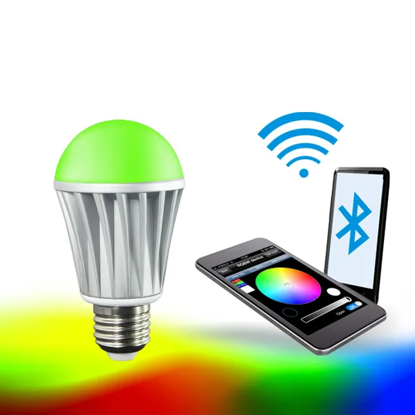 Bluetooth Светодиодная лампа E27 AC100 240V 7 5 W цветная сменная + теплый белый смартфон