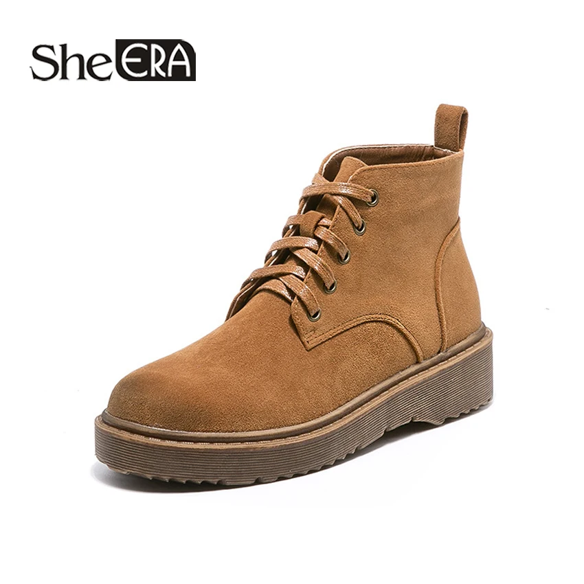 

New Fashion Women Boots Black/Brown Women Ankle Boots Round Toe Lace-Up Boots Classic Women Shoes She ERA