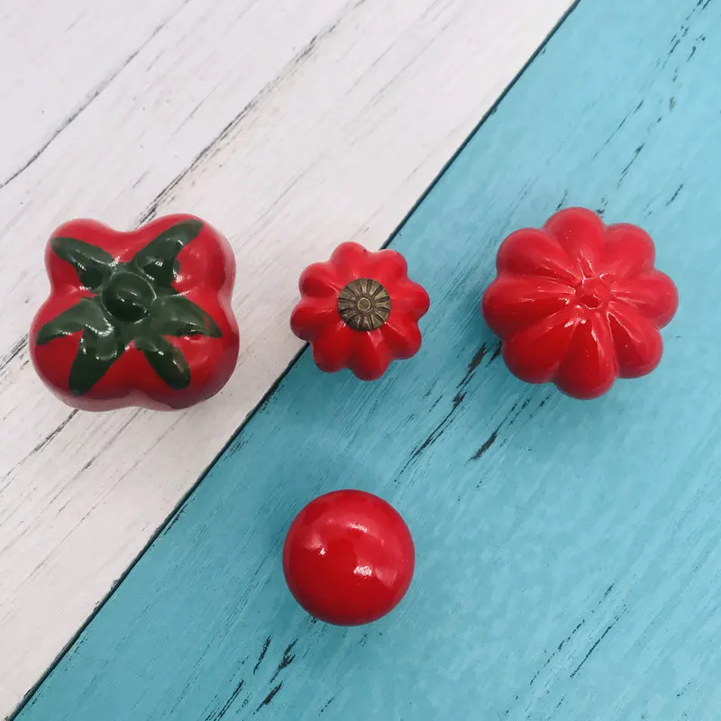 Набор из 8 керамических декоративных креативных дверных ручек с красным