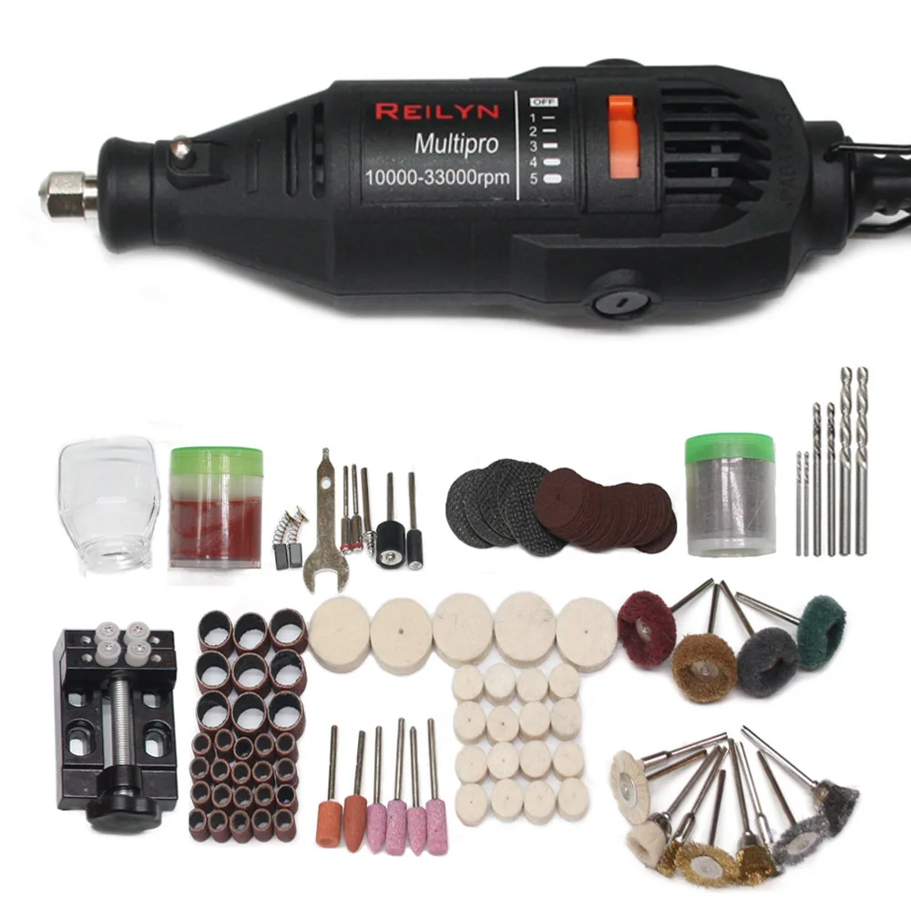 with 163pcs 180 Вт маленькая мельница dremel ручная дрель 8000-30000 об/мин мини шлифовальная машина 03,2 мм Зажимной патрон для dremel домашний инструмент DIY - Цвет: with 163pcs