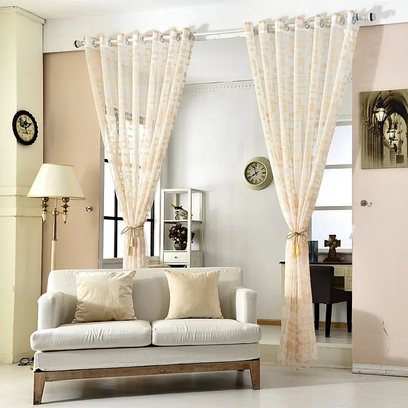Золотистые и серые прозрачные оконные шторы для гостиной роскошные