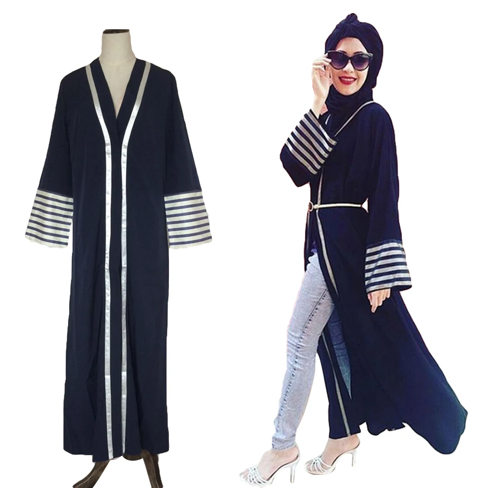 Мусульманский Модный Кардиган с длинным рукавом платье кафтан темно синий халат