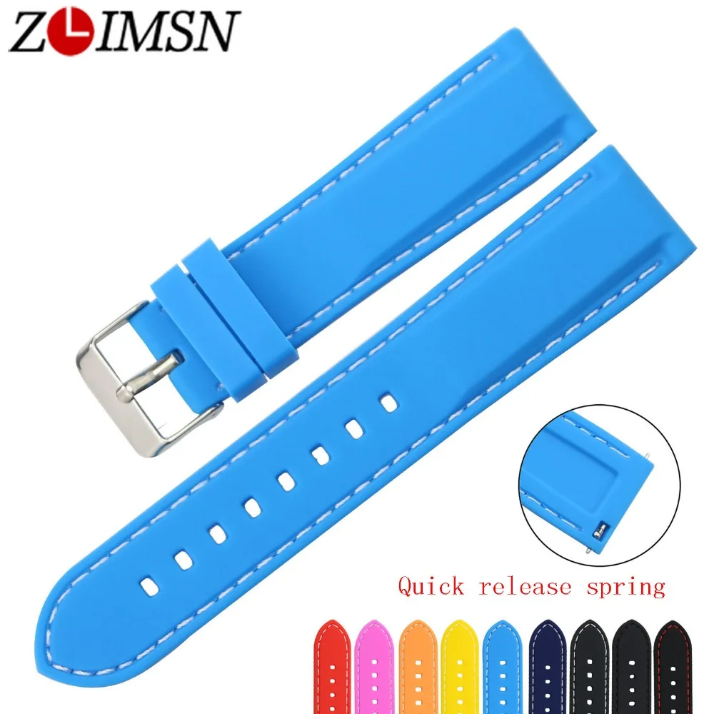 

ZLIMSN Free Shipping Rubber Dive Sport Watch Bands 18 20 22 24mm Belt Quick Release Spring Bar Silicone Watch Strap Replacement