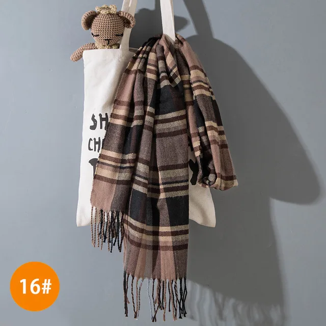 Style 16 Детские шарфы для мальчиков и девочек, брендовый кашемировый шарф в клетку с кисточками, осенне-зимний плотный теплый платок для детей 190*35 см, шейный платок - Цвет: Style 16