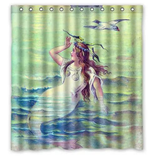 BAX Vintage Mermaid Custom Shower Curtain 66 &quotx72&quot Waterproof Fabric for Bathroom | Дом и сад