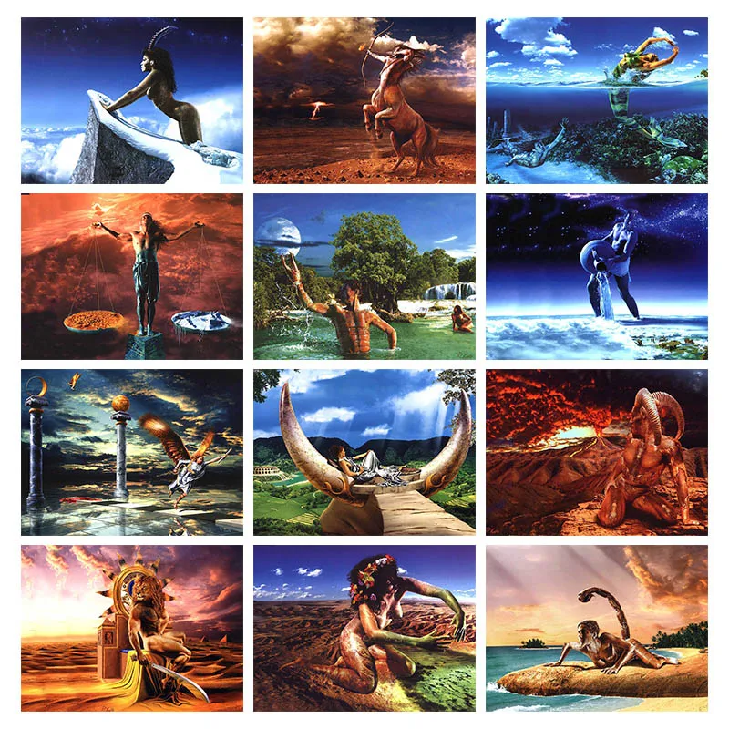 

Полностью квадратная/круглая дрель 5D DIY Алмазная картина "двенадцать созвездий" 3D вышивка крестиком 5D домашний Декор подарок с рамкой