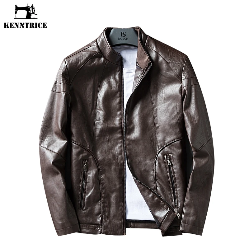 кожаная куртка Slim Fit Искусственного мужская PU мото Черный Основные Vintage пиджак