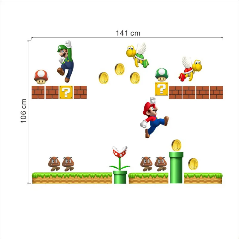 Винил, съемная Наклейка на стену, домашний декор, Гигантский Большой Super Mario Bros, детское съемное настенное окно, наклейка для домашнего декора