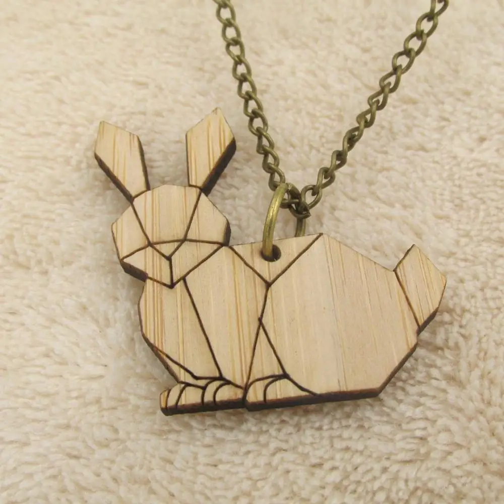 origami rabbit Кролик оригами Ленивец ожерелье ювелирные изделия бамбук деревянная подвеска "Кролик" животное Ленивец кролик подарок - Окраска металла: origami rabbit