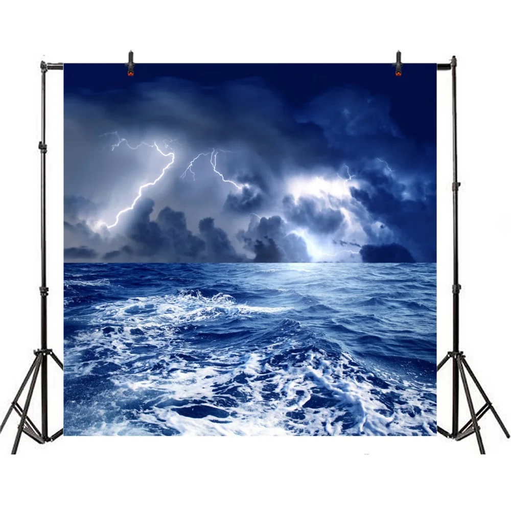 Laeacco Fulmination Sea Waves Dark Clouds Scene Photography Backgrounds Customized Photographic Backdrops For Photo Studio | Электроника