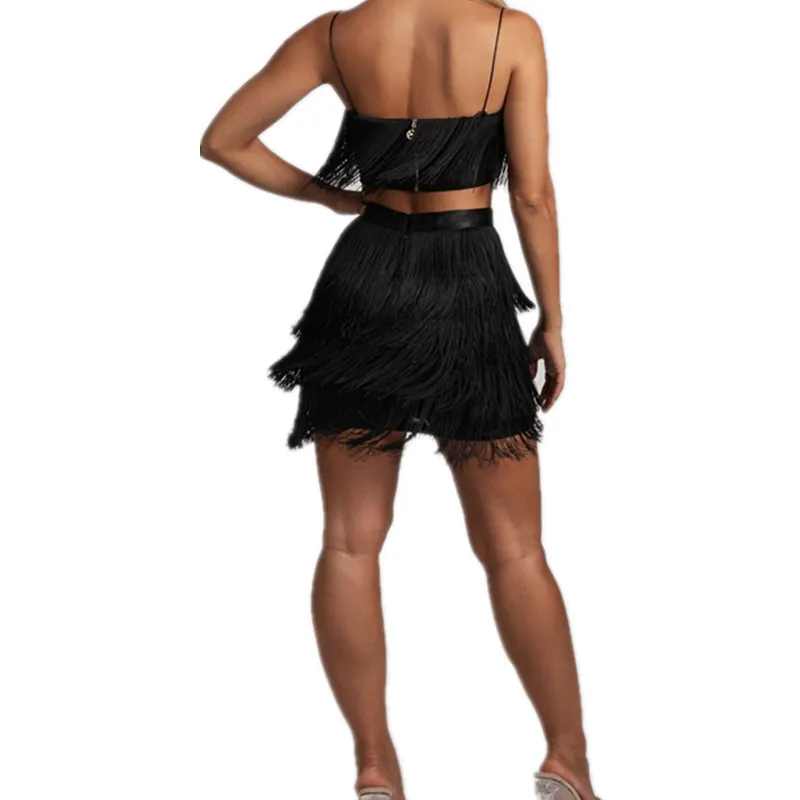 2019 New Tassel Layer Fringe Strap Top And Short Dress Boho Casaul Chic Women Outfits Fashion Two Piece Summer Beach | Женская одежда