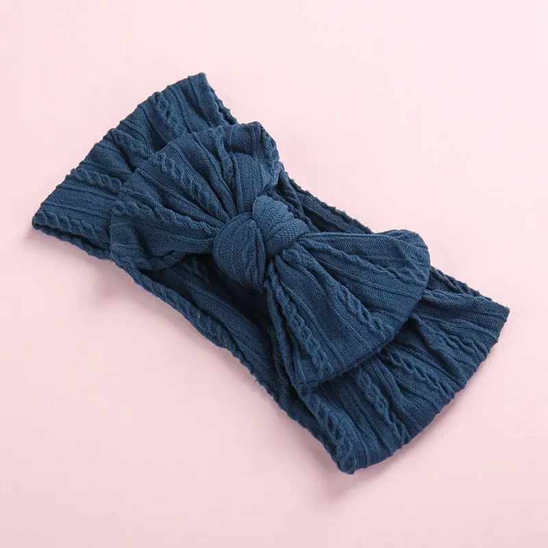 2 Black blue Нейлоновая вязаная повязка на голову для малышей Один размер подходит всем возрасту мягкая нейлоновая повязка на голову с узлом бантиком нейлоновая Детская повязка на голову вязанный кабель HB332S - Цвет: 2 Black blue