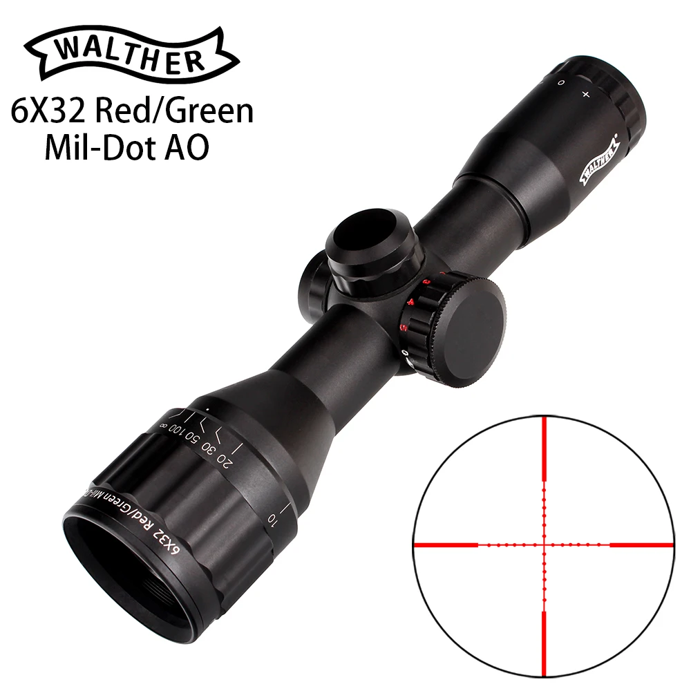WALTHER 6x32 AO тактический оптический прицел Mil Dot двойной цвет красный зеленый с