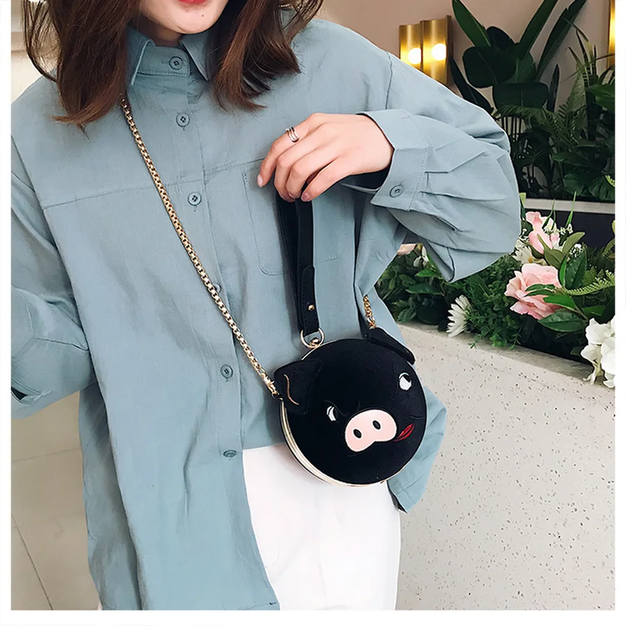 Забавная бархатная форма поросенок вышитая женская сумка на плечо модная