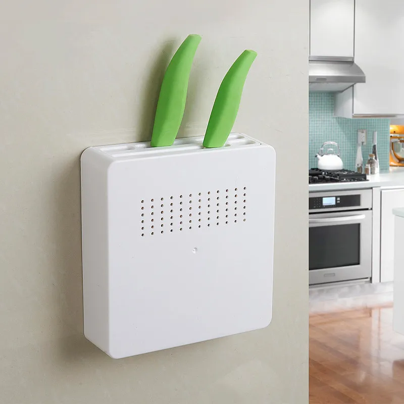 

Hidden Wall Knife Block Holder Plastic Storage Rack Tool Turret Plug Shelf Drainer Box Supplies Organizer Stand for Knives Fork