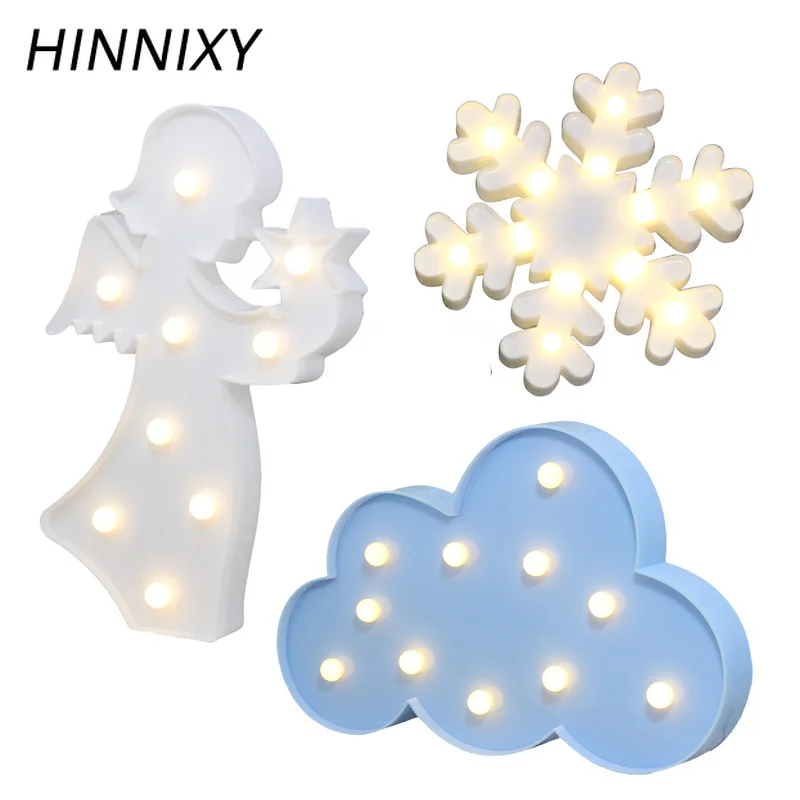 Hinnixy LED 3D ночные светильники Милая Снежинка Форма звезда синяя Луна облако белый