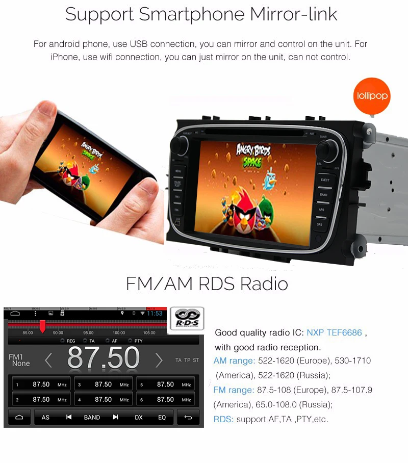 2G + 16G 2 Din 7 &quotавтомобильный dvd плеер Android 6 0 для FORD/FOCUS 2/MONDEO/S MAX/CONNECT 2008 2009 2010 2011