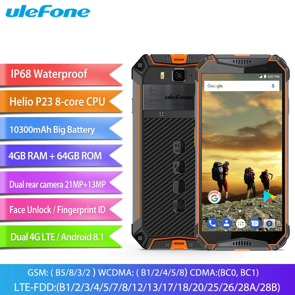 Ulefone Armor 3 IP68 водонепроницаемый мобильный телефон 5 7 &quotHelio P23 Восьмиядерный 4 Гб + 64