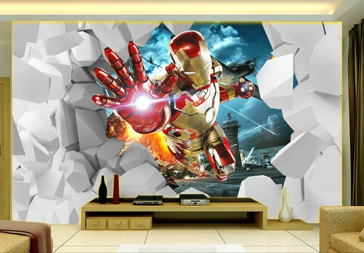 3D Железный человек обои на заказ Водонепроницаемый фото обои Marvel Герой фрески Обувь для мальчиков Дети Обувь для девочек Спальня гостиная украшения дома